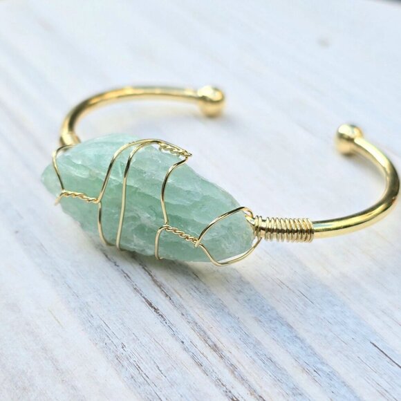 Fluorite ✦ Wire Wrap Clarity Cuff ✦ 14Kt Gold Over Copper Adjustable Talisman - Picture 10 of 13
